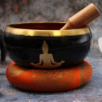 Buddha Singing Bowl Set- Black & Orange