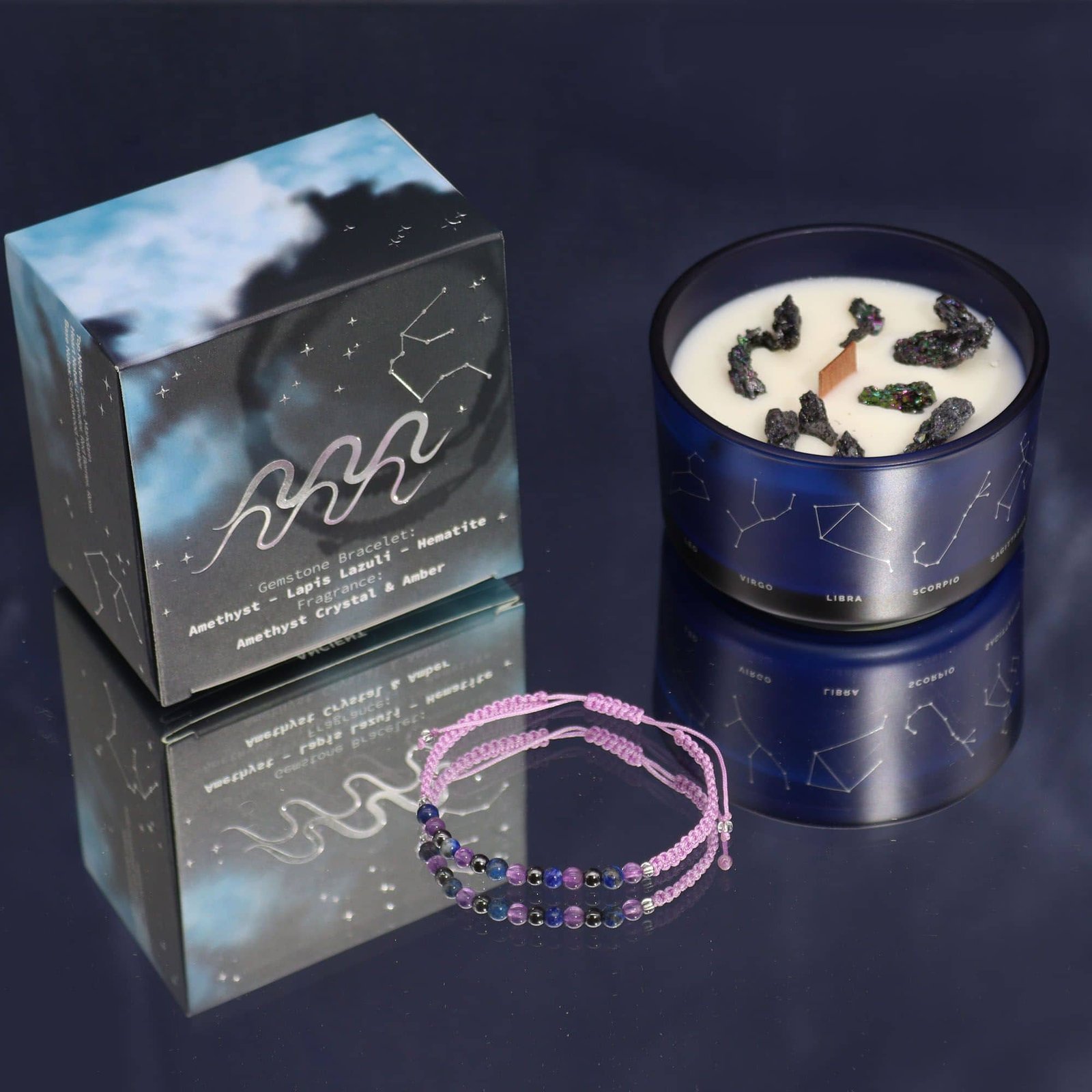 Aquarious Zodiac Crystal Candle