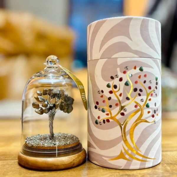 Brass diamond tree ornament under a glass dome with a decorative sun-shaped base; stylish gift idea from Sunshine Gifts for special occasions.