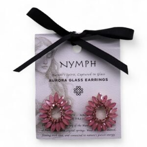 Pink Aurora glass earrings with gemstone accents, perfect for nature-inspired jewellery lovers, with elegant floral design and crystal details.
