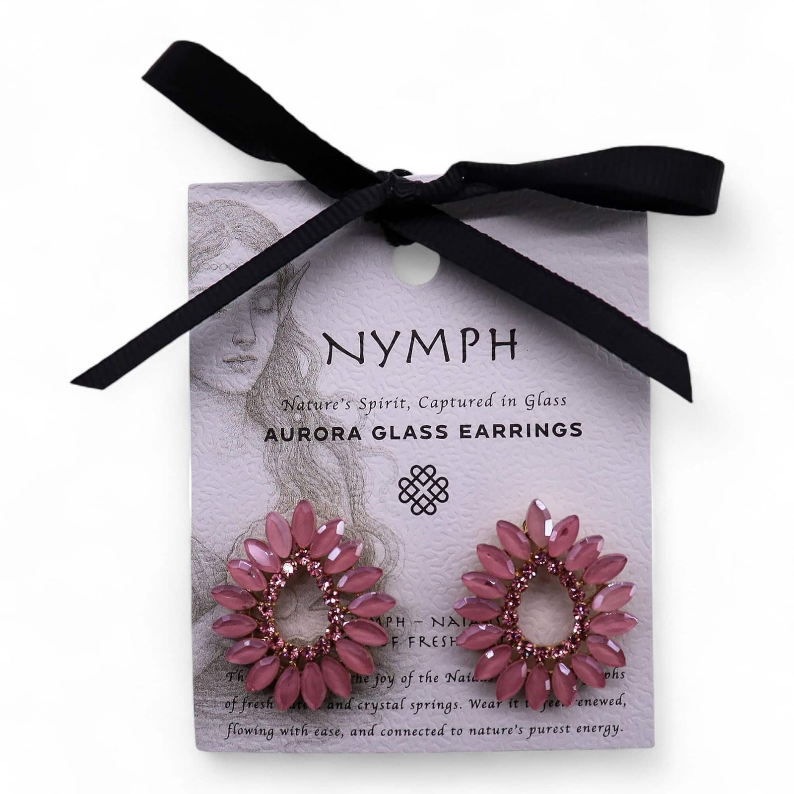 Pink Aurora glass earrings with gemstone accents, perfect for nature-inspired jewellery lovers, with elegant floral design and crystal details.