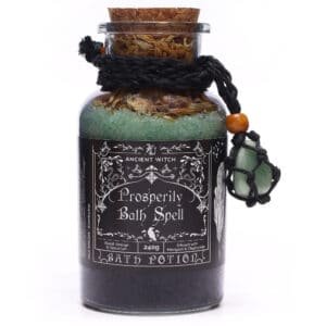 Sweet herb and flower blend bath spell jar with bath salts, dried flowers, and a charm, inspired by witchcraft, perfect for relaxation, self-care, and a mystical gift.