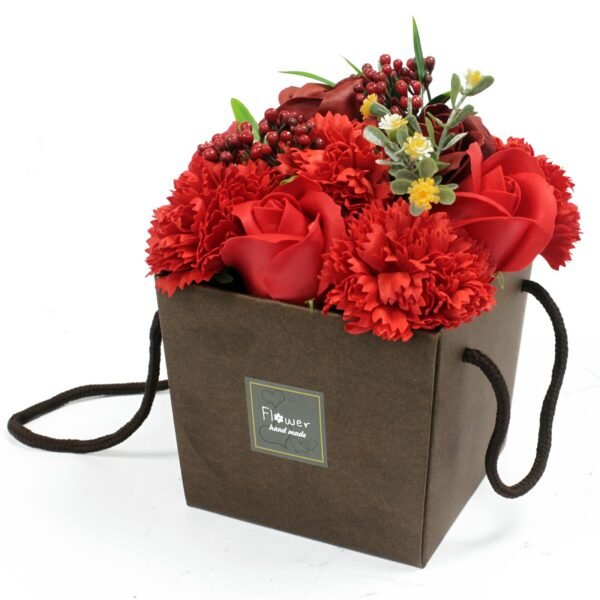Red Roses & Carnations Gift Bag - soap flowers