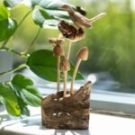 Bird & Bee Mushroom Wood Sculpture