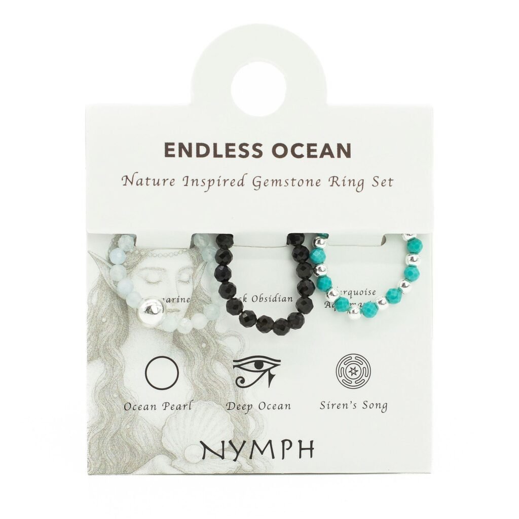 Endless Ocean gemstone ring set in original packaging